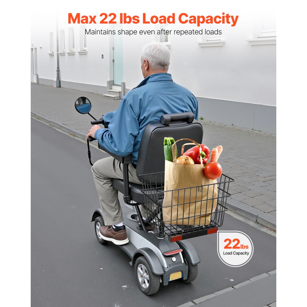 VEVOR Scooter Rear Basket, Heavy Duty Metal Wire Basket with Handle, Spacious Cargo Basket, Works with 1-inch Receiver, Compatible with Most Golden, Drive & Pride Mobility Scooter
