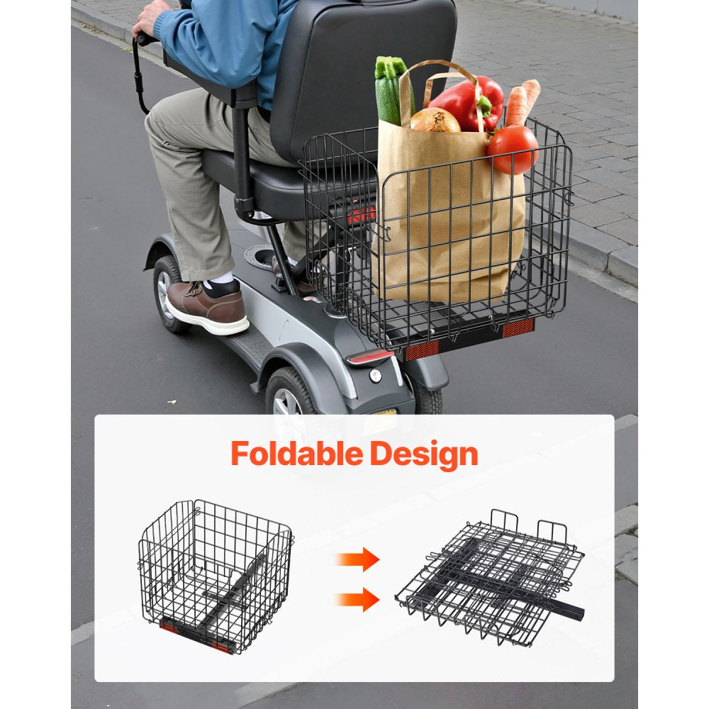 VEVOR Scooter Rear Basket, Folding Metal Wire Basket, Heavy Duty & Spacious Cargo Basket, Works with 1-inch Receiver, Compatible with Most Golden, Drive & Pride Mobility Scooter