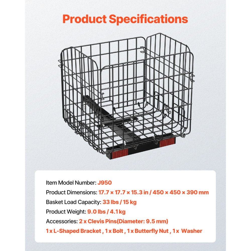 VEVOR Scooter Rear Basket, Folding Metal Wire Basket, Heavy Duty & Spacious Cargo Basket, Works with 1-inch Receiver, Compatible with Most Golden, Drive & Pride Mobility Scooter