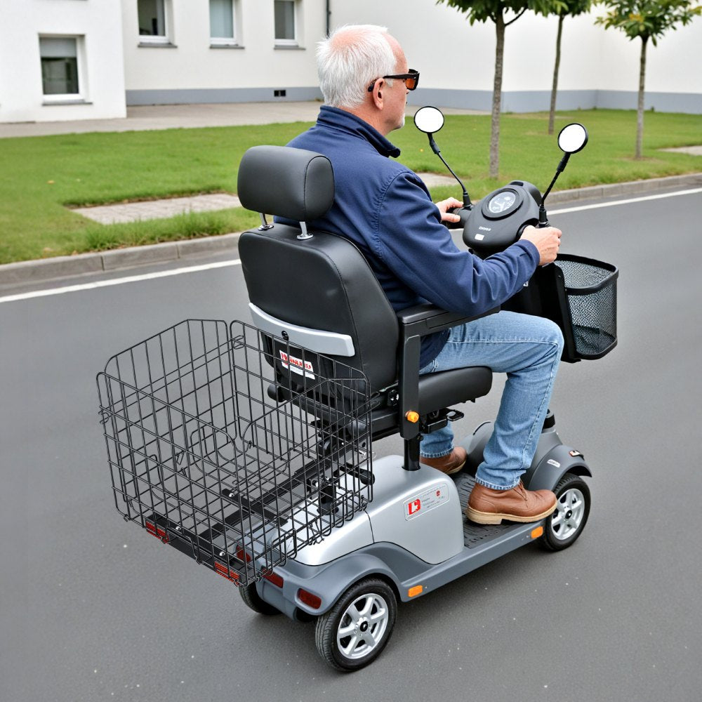 VEVOR Scooter Rear Basket, Folding Metal Wire Basket, Heavy Duty & Spacious Cargo Basket, Works with 1-inch Receiver, Compatible with Most Golden, Drive & Pride Mobility Scooter