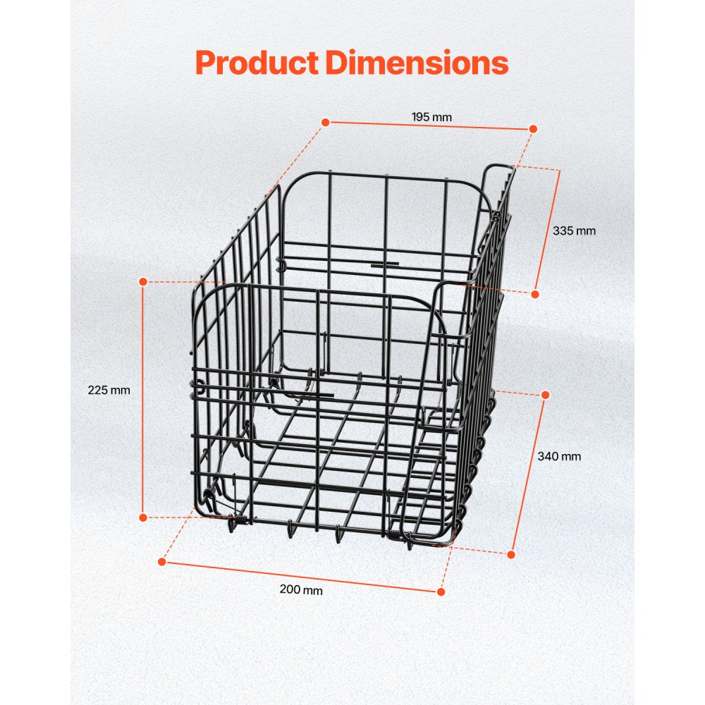 VEVOR Rear Bike Basket, Folding Wire Bicycle Basket with Cargo Net, Removable Liner Bag & Waterproof Cover, Quick Release Design Bike Basket for Adult Women/Men Carrying Dogs Pets Fruit & Grocery