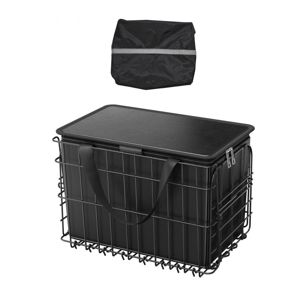VEVOR Rear Bike Basket, Folding Wire Bicycle Basket with Cargo Net, Removable Liner Bag & Waterproof Cover, Quick Release Design Bike Basket for Adult Women/Men Carrying Dogs Pets Fruit & Grocery
