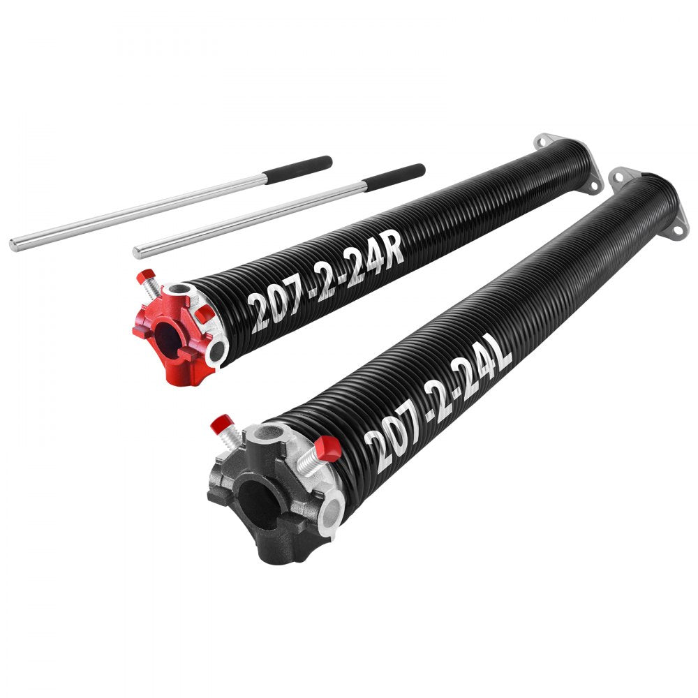 VEVOR Garage Door Torsion Springs, Pair of 0.207 x 2 x 24 in, 16000 Cycles, Electrophoresis Black Coated for Replacement, Garage Door Springs with Non-Slip Winding Bars, Gloves and Mounting Wrench
