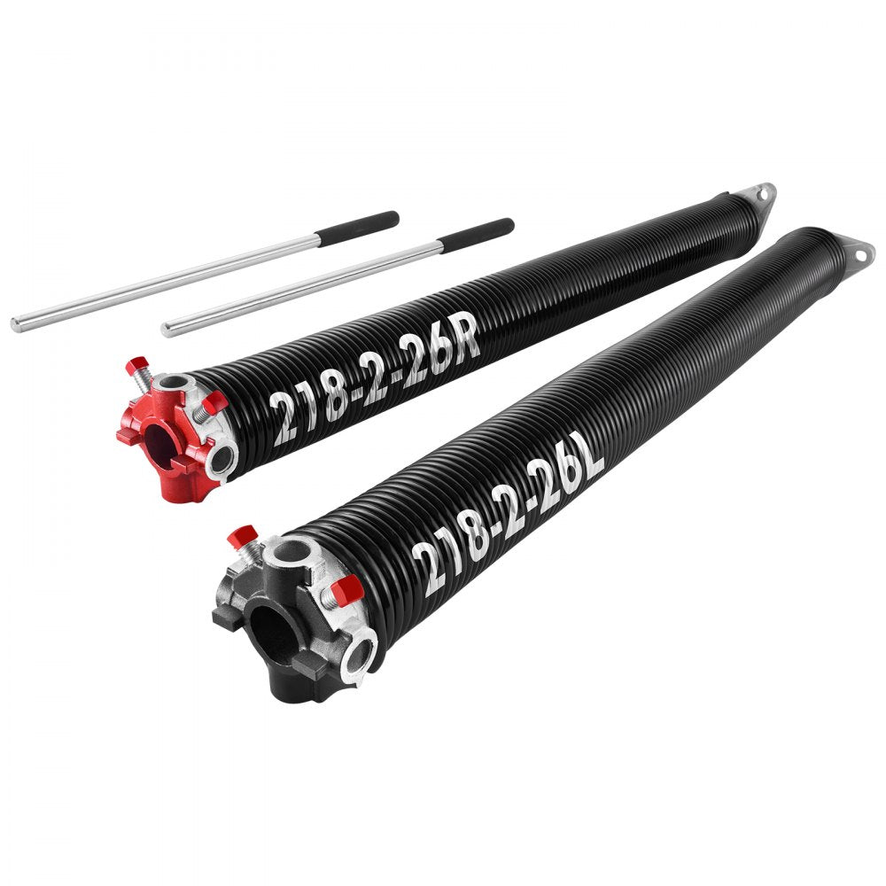 VEVOR Garage Door Torsion Springs, Pair of 0.218 x 2 x 26 in, 16000 Cycles, Electrophoresis Black Coated for Replacement, Garage Door Springs with Non-Slip Winding Bars, Gloves and Mounting Wrench