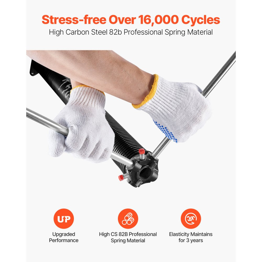 VEVOR Garage Door Torsion Springs, Pair of 0.225 x 2 x 24 in, 16000 Cycles, Electrophoresis Black Coated for Replacement, Garage Door Springs with Non-Slip Winding Bars, Gloves and Mounting Wrench