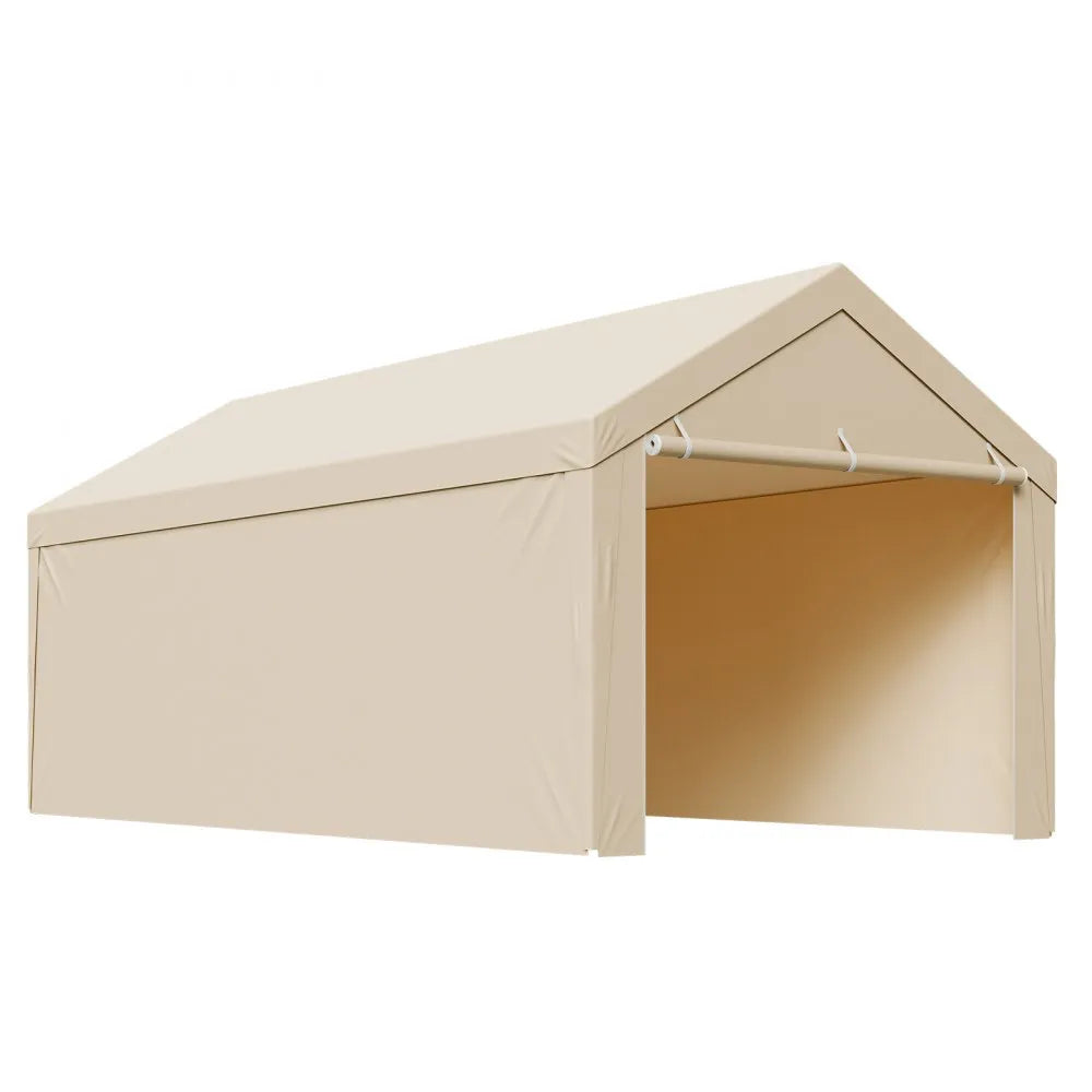 VEVOR Carport Replacement Canopy, 10 x 20 ft Potable Garage Tent Top Tarp with Sidewalls, UV-Resistant & Waterproof, Heavy Duty Car Shelter Tarp with Ball Buggees, Beige, Frame Not Included