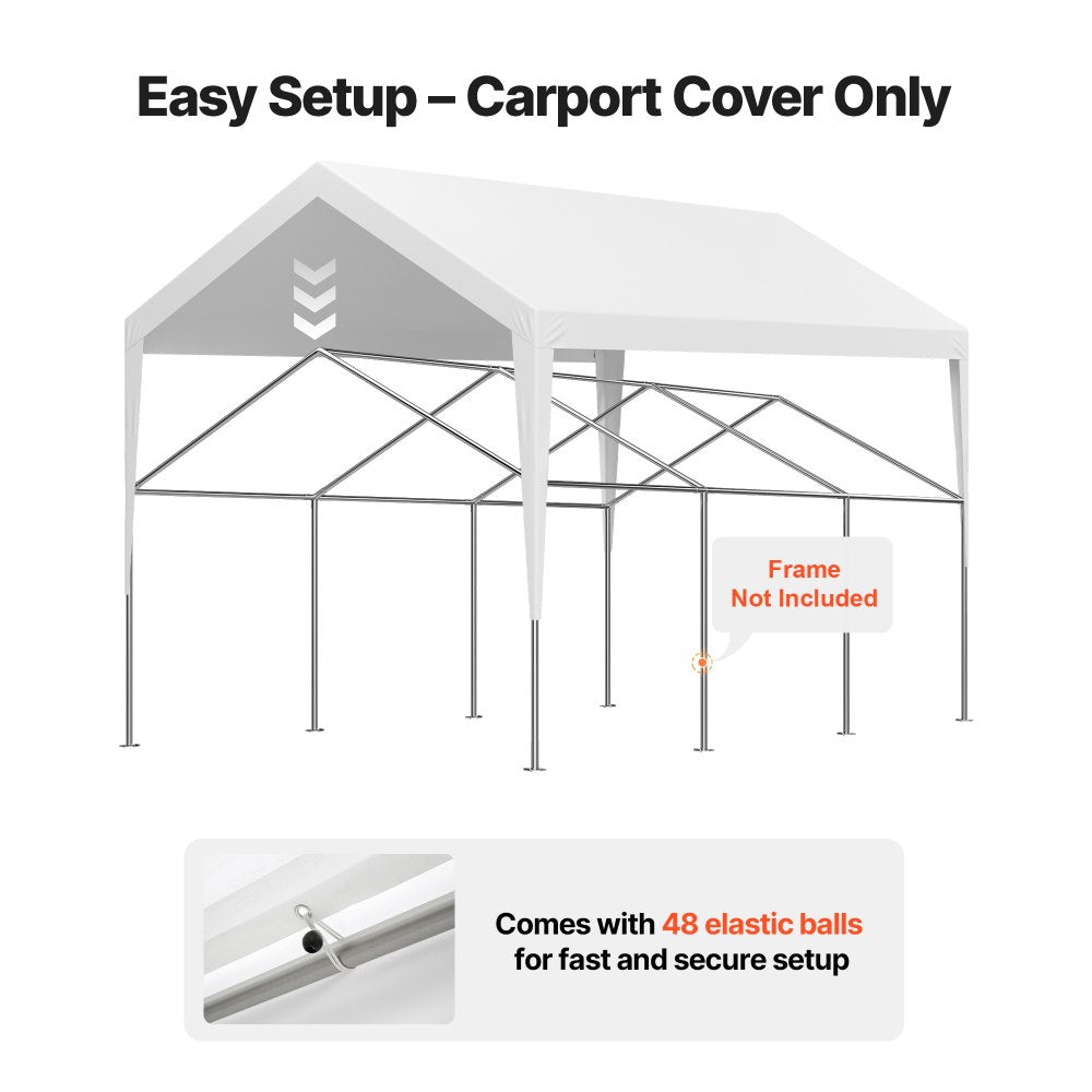 VEVOR Carport Replacement Canopy, 12 x 20 ft Potable Garage Tent Top Tarp, UV-Resistant & Waterproof Car Shelter Tarp, Heavy Duty Car Port Cover with Ball Buggees, White, Frame Not Included
