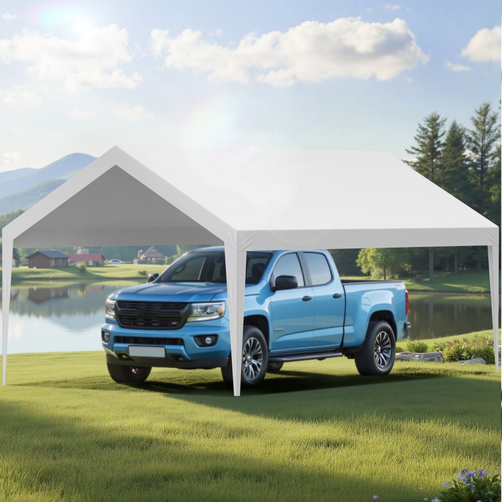 VEVOR Carport Replacement Canopy, 12 x 20 ft Potable Garage Tent Top Tarp, UV-Resistant & Waterproof Car Shelter Tarp, Heavy Duty Car Port Cover with Ball Buggees, White, Frame Not Included