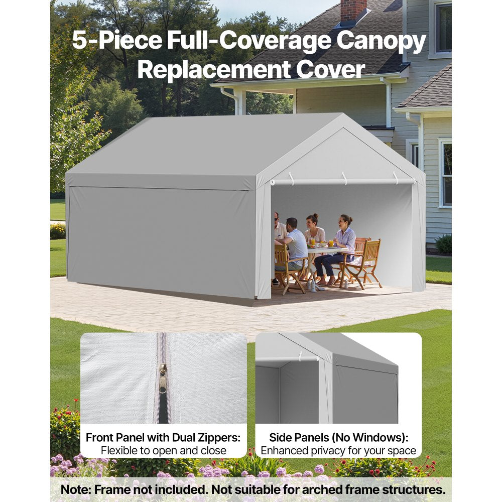 VEVOR Carport Replacement Canopy, 12 x 20 ft Potable Garage Tent Top Tarp with Sidewalls, UV-Resistant & Waterproof, Heavy Duty Car Shelter Tarp with Ball Buggees, Grey, Frame Not Included