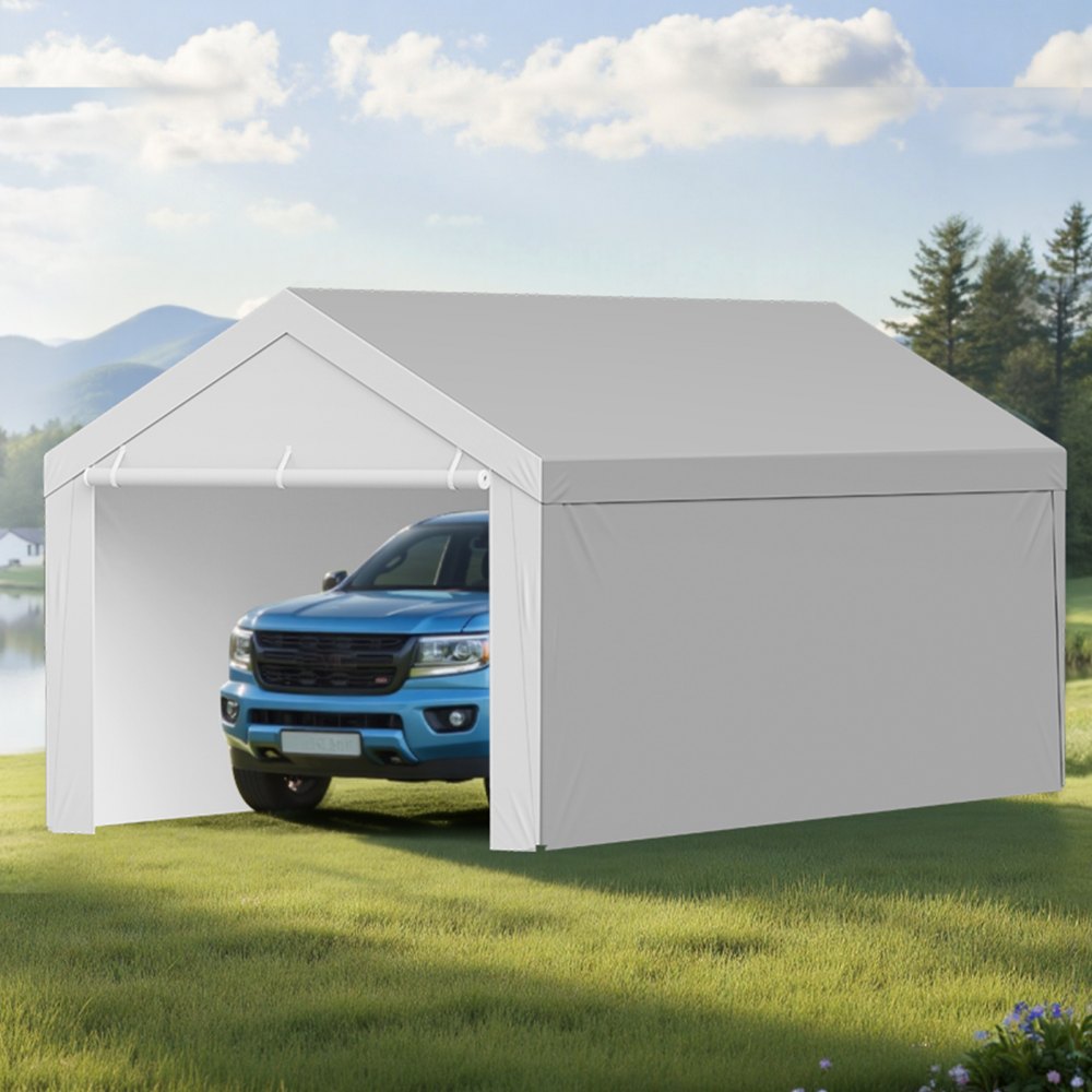 VEVOR Carport Replacement Canopy, 12 x 20 ft Potable Garage Tent Top Tarp with Sidewalls, UV-Resistant & Waterproof, Heavy Duty Car Shelter Tarp with Ball Buggees, Grey, Frame Not Included