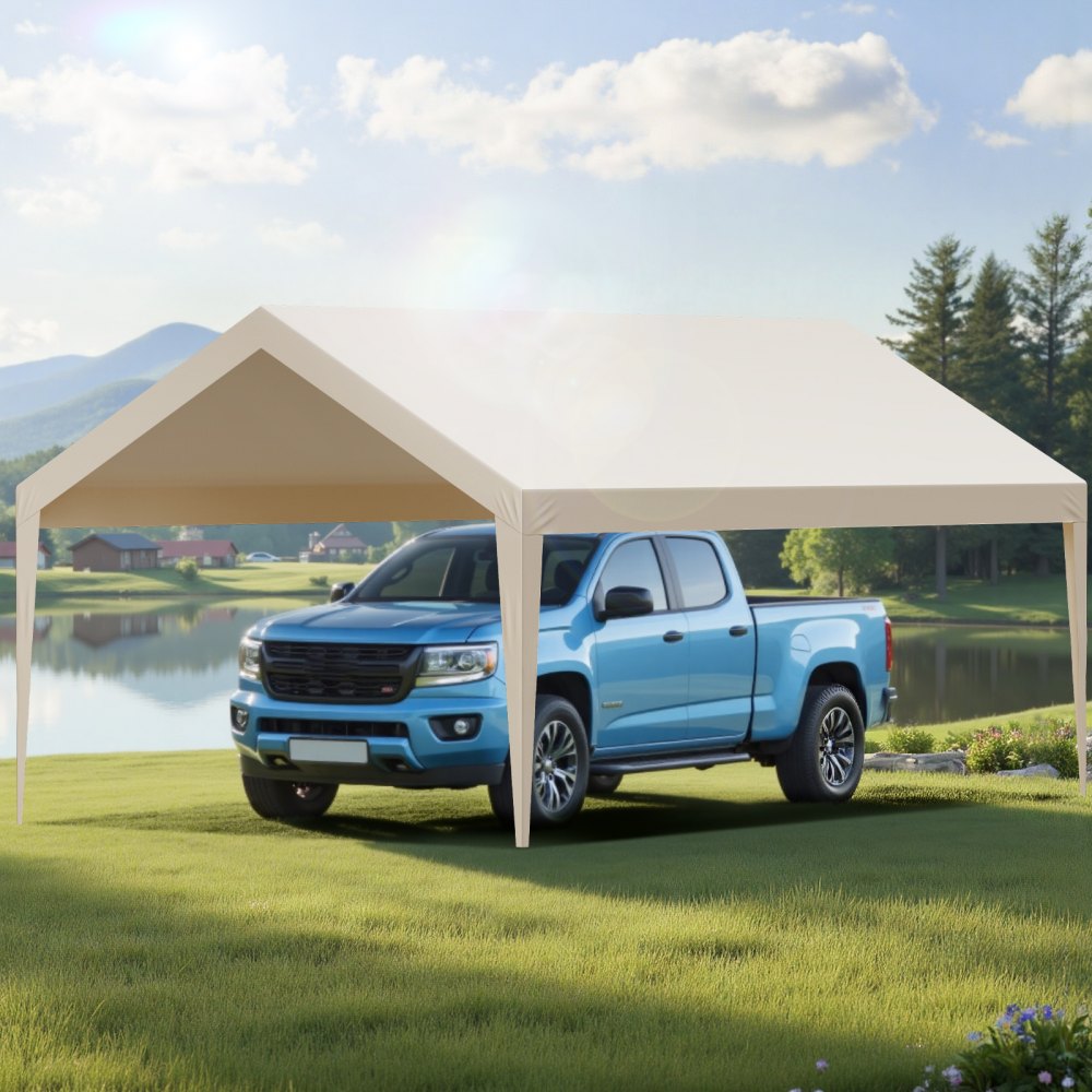 VEVOR Carport Replacement Canopy, 12 x 20 ft Potable Garage Tent Top Tarp, UV-Resistant & Waterproof Car Shelter Tarp, Heavy Duty Car Port Cover with Ball Buggees, Beige, Frame Not Included