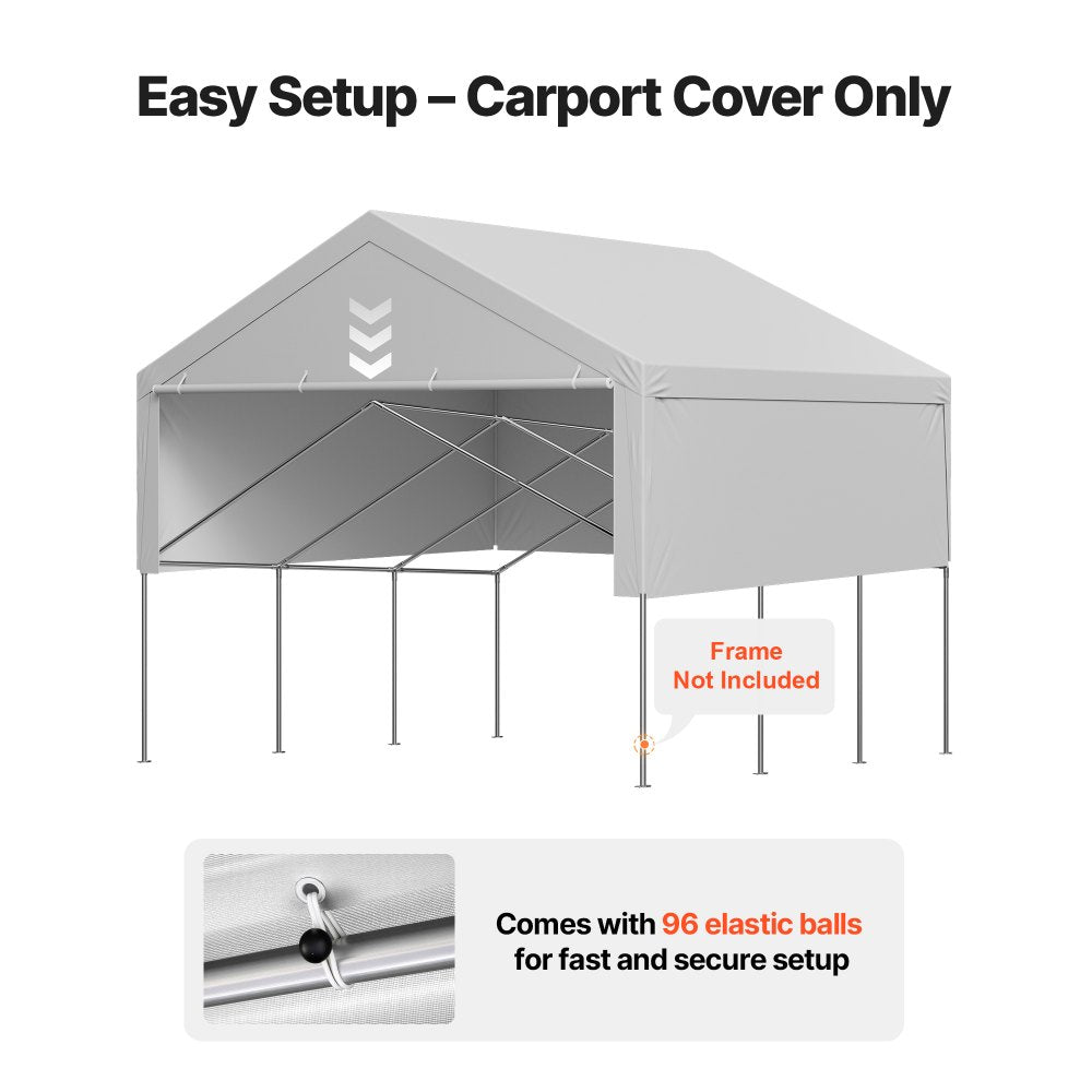 VEVOR Carport Replacement Canopy, 20 x 20 ft Potable Garage Tent Top Tarp with Sidewalls, UV-Resistant & Waterproof, Heavy Duty Car Shelter Tarp with Ball Buggees, Grey, Frame Not Included