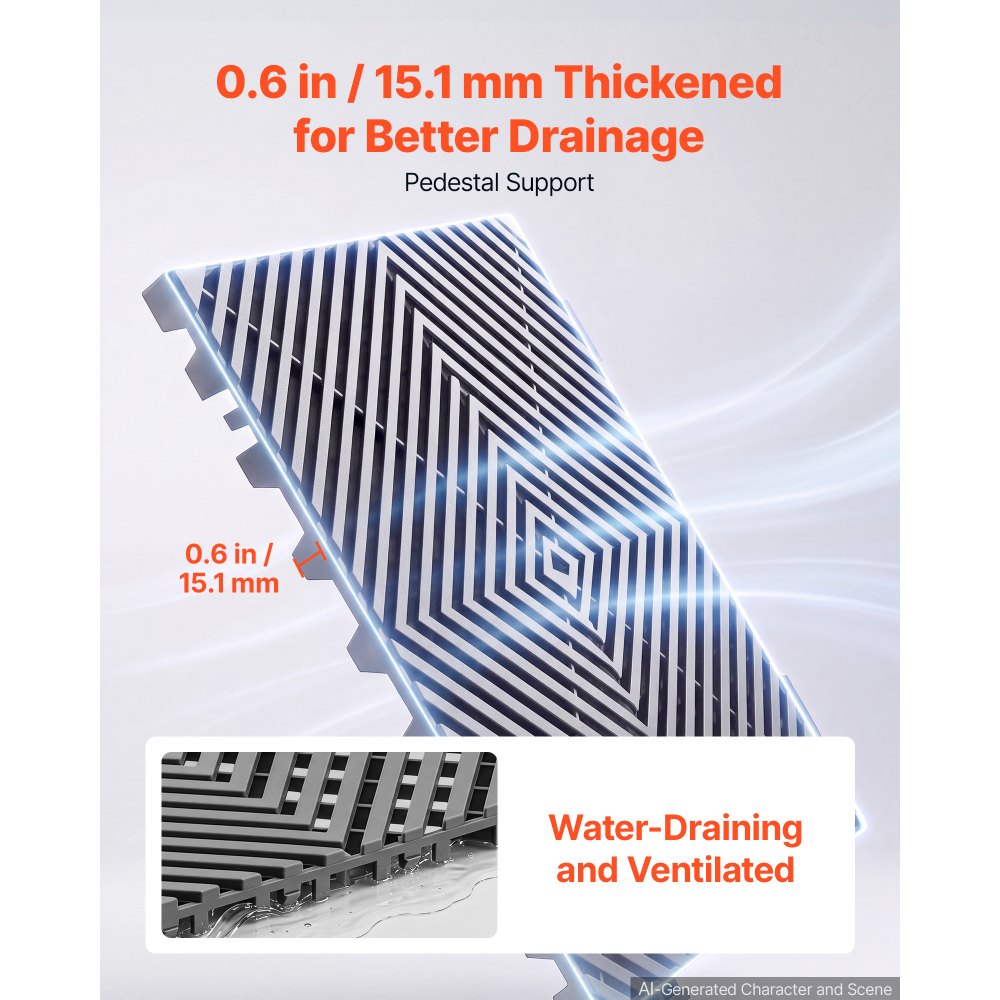VEVOR Interlocking Drainage Mats 100 Pack 12 x 12 in Dark Gray Floor Tiles, for Garages Basements Car Wash Shops, Non-Slip Heavy-Duty PP Modular Interlocking Cushion, 0.6 in Thickened, Easy to Clean