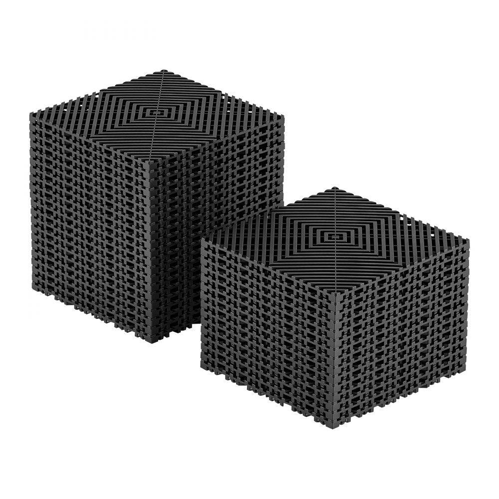 VEVOR Interlocking Drainage Mats 100 Pack 12 x 12 in Black Floor Tiles, for Garages Basements Car Wash Shops, Non-Slip Heavy-Duty PP Modular Interlocking Cushion, 0.6 in Thickened, Easy to Clean