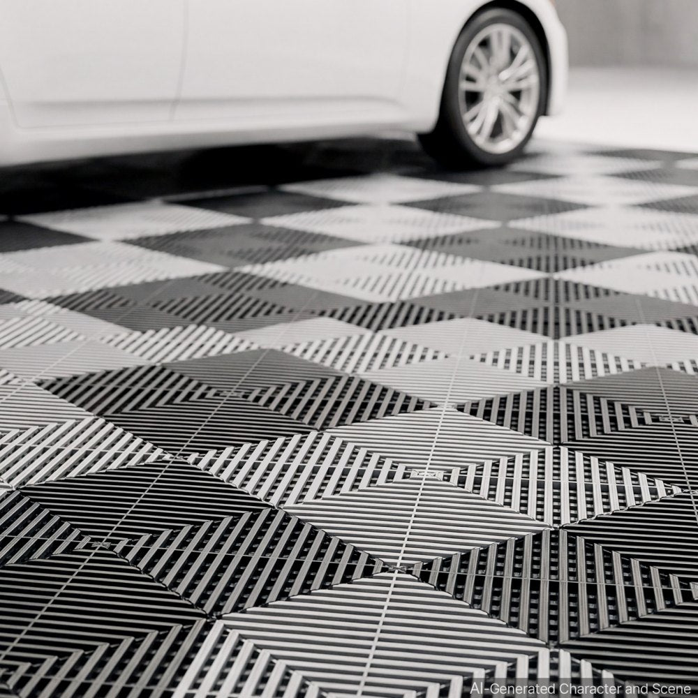 VEVOR Interlocking Drainage Mats 75 Pack 12 x 12 in Black Floor Tiles, for Garages Basements Car Wash Shops, Non-Slip Heavy-Duty PP Modular Interlocking Cushion, 0.6 in Thickened, Easy to Clean