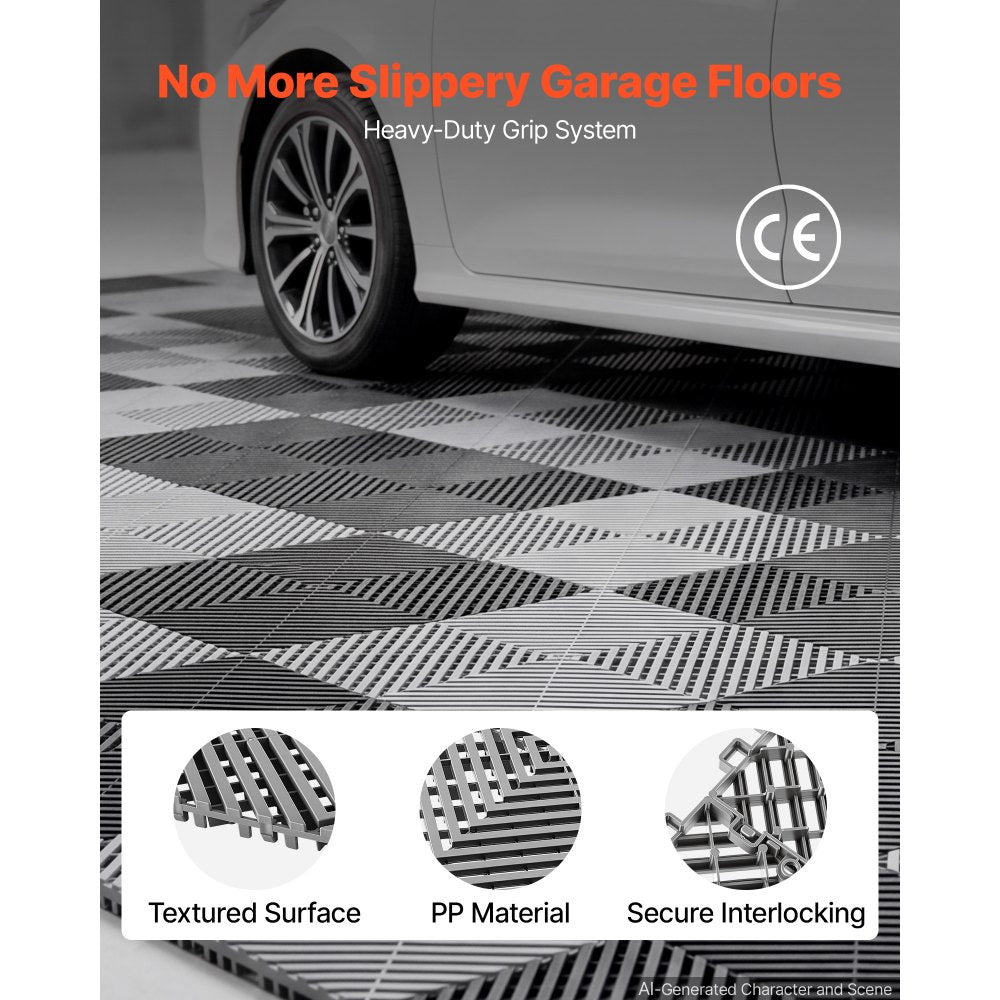VEVOR Interlocking Drainage Mats 75 Pack 12 x 12 in Dark Gray Floor Tiles, for Garages Basements Car Wash Shops, Non-Slip Heavy-Duty PP Modular Interlocking Cushion, 0.6 in Thickened, Easy to Clean