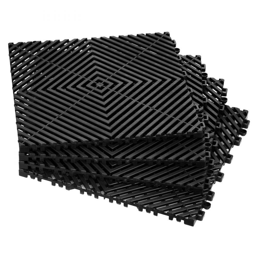 VEVOR Interlocking Drainage Mat, 12” x 12” Modular Interlocking Cushion, 12 Pcs Splicing Drainage Mats, Non-Slip Black PP Drainage Floor Tile and Shower Mat, for Garage, Garden, Kitchen & Outdoor