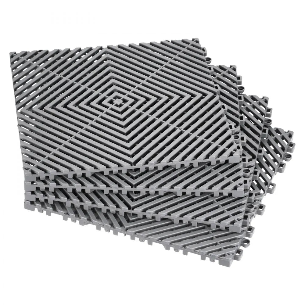 VEVOR Interlocking Drainage Mat, 12” x 12” Modular Interlocking Cushion, 24 Pcs Splicing Drainage Mats, Non-Slip Gray PP Drainage Floor Tile and Shower Mat, for Garage, Garden, Kitchen & Outdoor