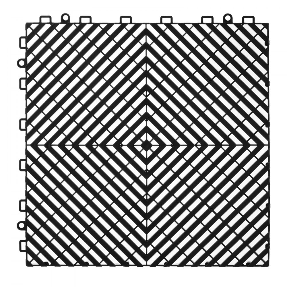 VEVOR Interlocking Drainage Mat, 12” x 12” Modular Interlocking Cushion, 50 Pcs Splicing Drainage Mats, Non-Slip Black PP Drainage Floor Tile and Shower Mat, for Garage, Garden, Kitchen & Outdoor