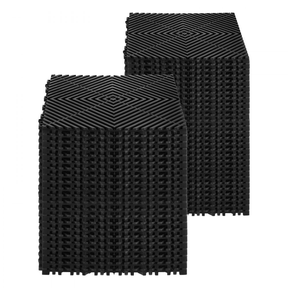 VEVOR Interlocking Drainage Mat, 12” x 12” Modular Interlocking Cushion, 50 Pcs Splicing Drainage Mats, Non-Slip Black PP Drainage Floor Tile and Shower Mat, for Garage, Garden, Kitchen & Outdoor
