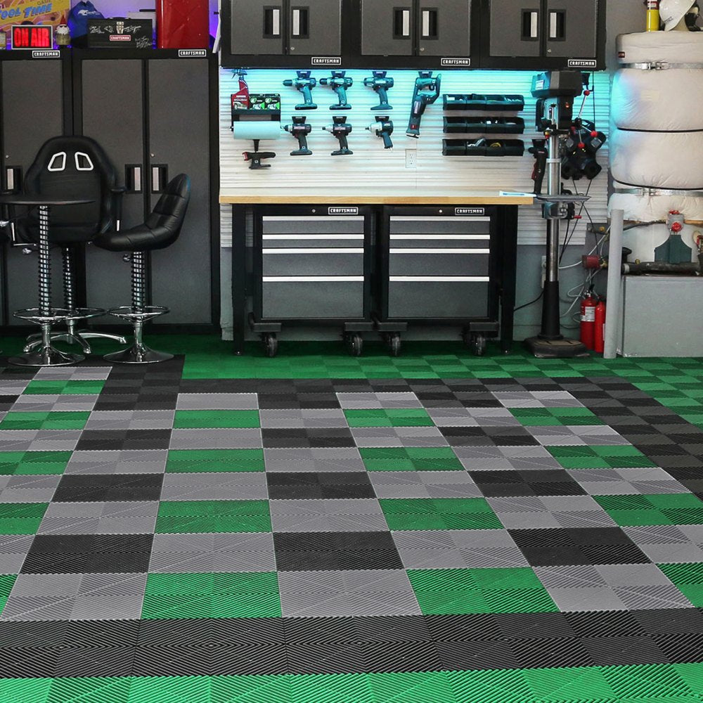 VEVOR Interlocking Drainage Mat, 12” x 12” Modular Interlocking Cushion, 50 Pcs Splicing Drainage Mats, Non-Slip Gray PP Drainage Floor Tile and Shower Mat, for Garage, Garden, Kitchen & Outdoor