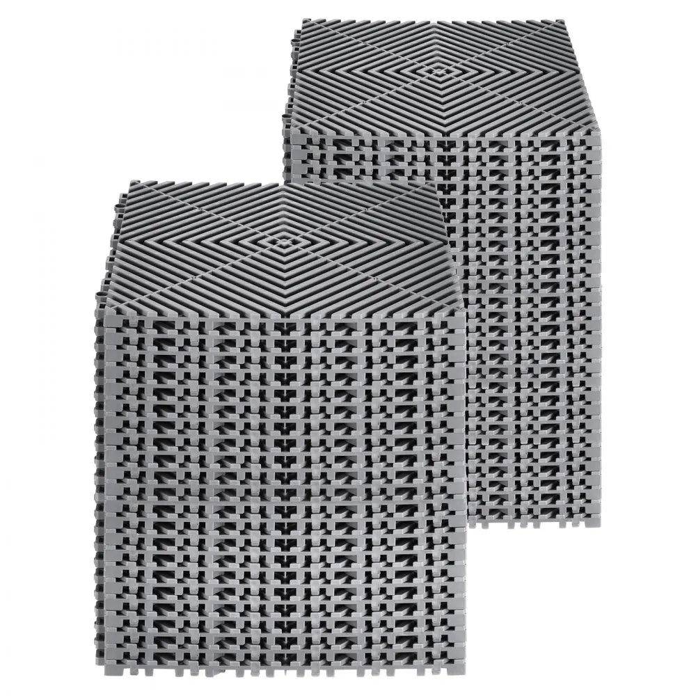 VEVOR Interlocking Drainage Mat, 12” x 12” Modular Interlocking Cushion, 50 Pcs Splicing Drainage Mats, Non-Slip Gray PP Drainage Floor Tile and Shower Mat, for Garage, Garden, Kitchen & Outdoor