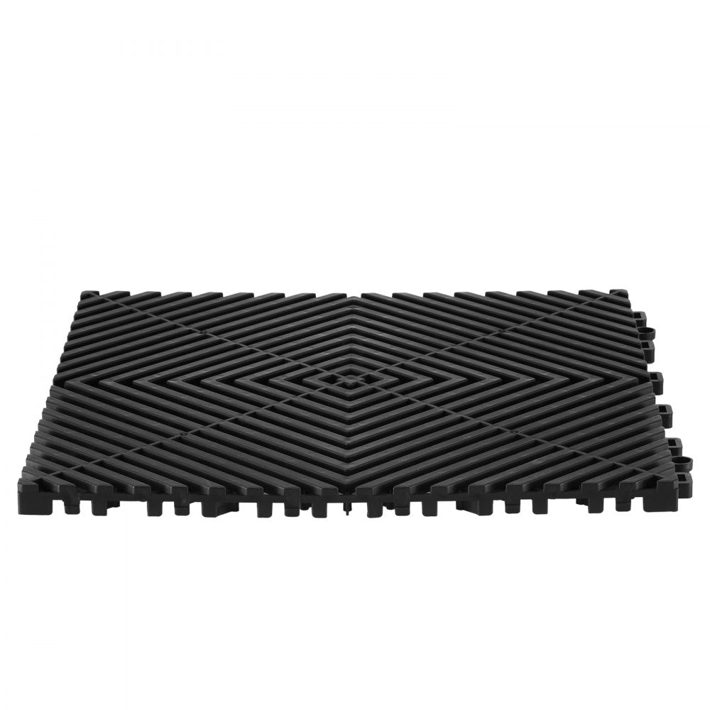 VEVOR Interlocking Drainage Mat, 12” x 12” Modular Interlocking Cushion, 55 Pcs Splicing Drainage Mats, Non-Slip Black PP Drainage Floor Tile and Shower Mat, for Garage, Garden, Kitchen & Outdoor