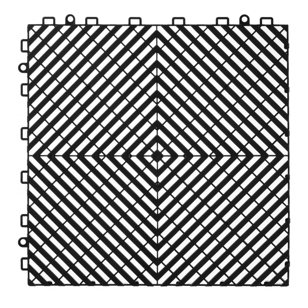 VEVOR Interlocking Drainage Mat, 12” x 12” Modular Interlocking Cushion, 24 Pcs Splicing Drainage Mats, Non-Slip Black PP Drainage Floor Tile and Shower Mat, for Garage, Garden, Kitchen & Outdoor