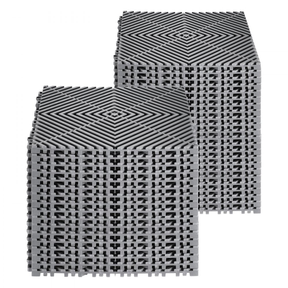 VEVOR Interlocking Drainage Mat, 12” x 12” Modular Interlocking Cushion, 40 Pcs Splicing Drainage Mats, Non-Slip Gray PP Drainage Floor Tile and Shower Mat, for Garage, Garden, Kitchen & Outdoor