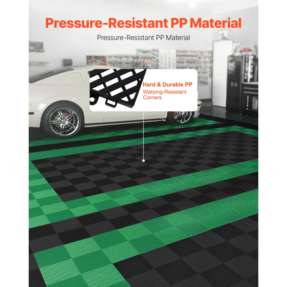 VEVOR Interlocking Drainage Mat, 15.7” x 15.7” Modular Interlocking Cushion, 24 Pcs Splicing Drainage Mats, Non-Slip Black PP Drainage Floor Tile and Shower Mat, for Garage, Garden, Kitchen & Outdoor