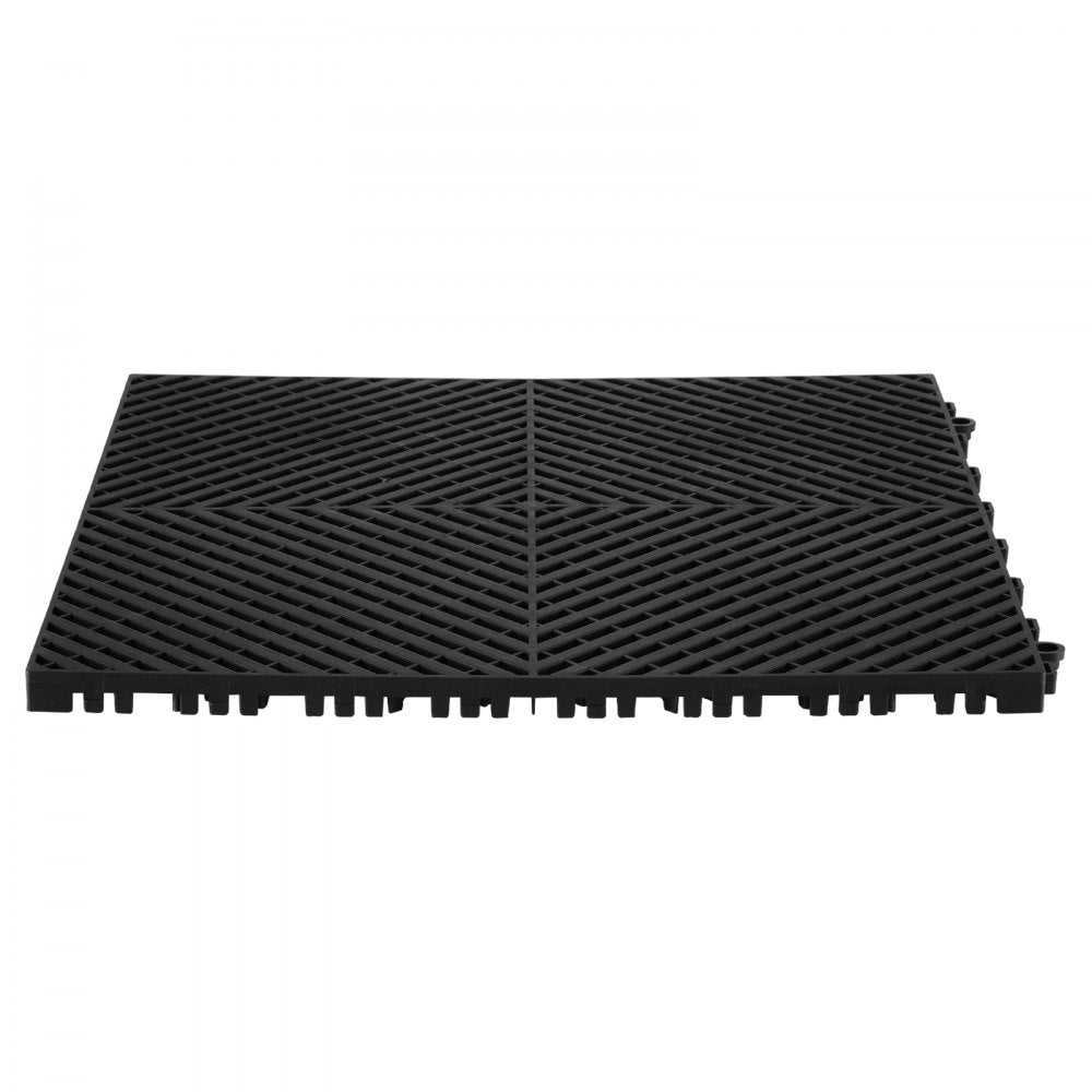 VEVOR Interlocking Drainage Mat, 15.7” x 15.7” Modular Interlocking Cushion, 24 Pcs Splicing Drainage Mats, Non-Slip Black PP Drainage Floor Tile and Shower Mat, for Garage, Garden, Kitchen & Outdoor