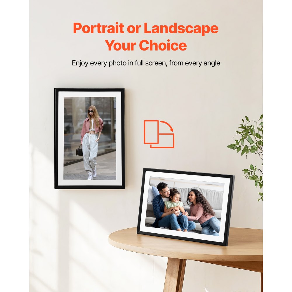 VEVOR Digital Picture Frame 10.1 Inch, 1280x800 HD IPS Touch Screen Electronic Photo Frame, 32GB Memory, Auto-Rotate Portrait and Landscape, Share Photos/Videos Instantly via App, for Parents Friends