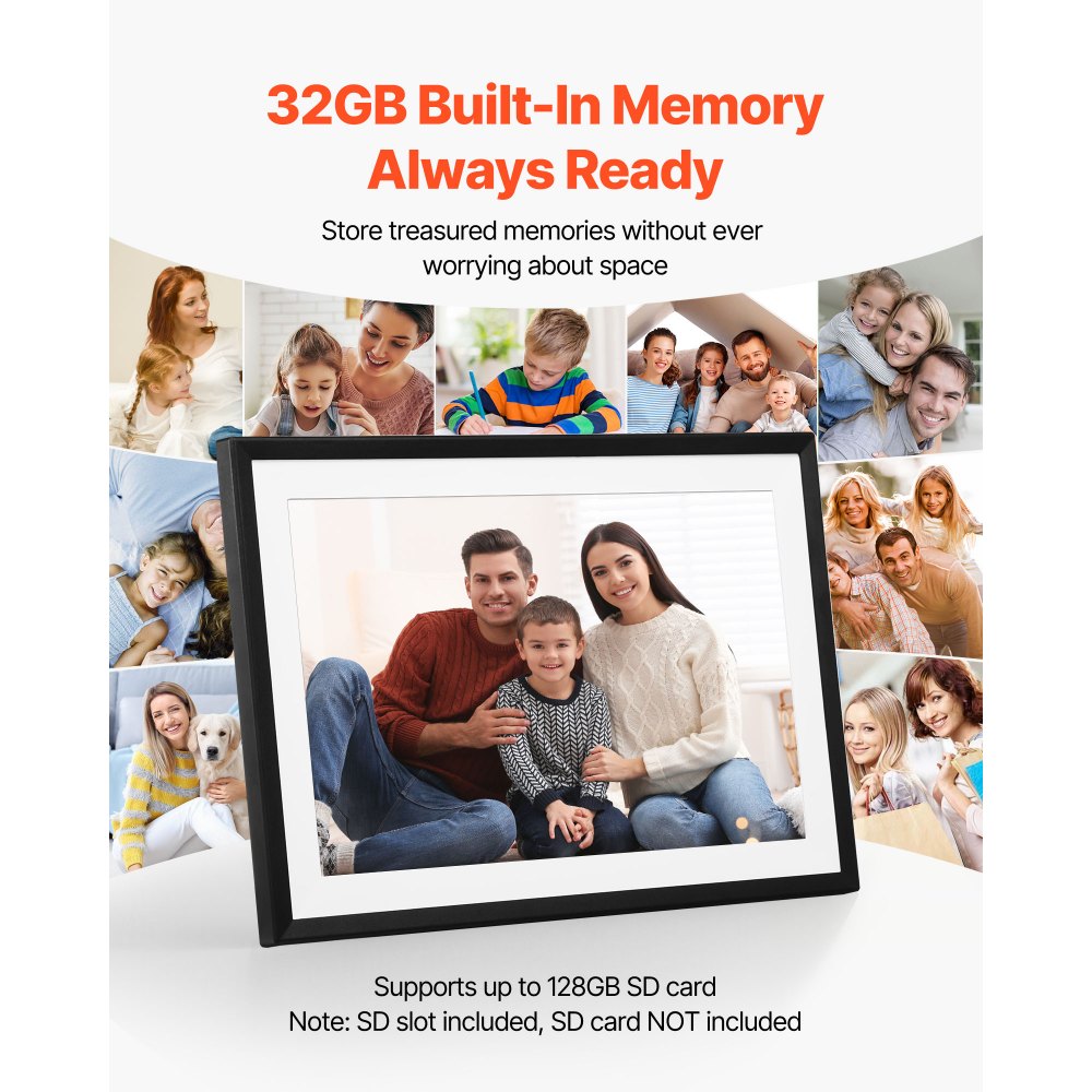 VEVOR 10.1 Inch Digital Picture Frames (2-PK), 1280x800 HD IPS Touch Screen Electronic Photo Frame, 32GB Memory, Auto-Rotate Portrait or Landscape, Share Moments Instantly via App, for Parents Friends
