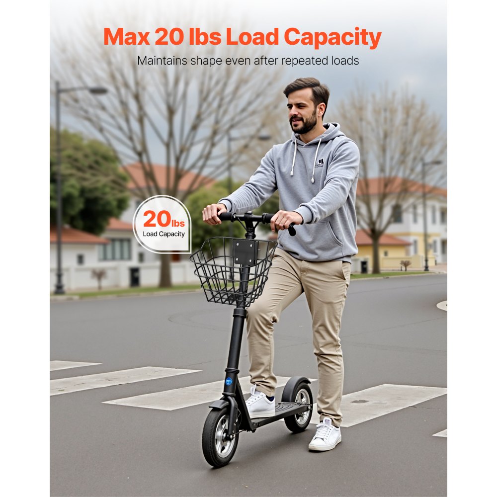 VEVOR Front Bike Basket, Electric Scooter Basket with Fixed Bracket - Max Bearing 20 lbs, Construct from Solid Steel, Kids Bike Basket/Adult Bicycle Basket/Knee Electric Scooter Accessories