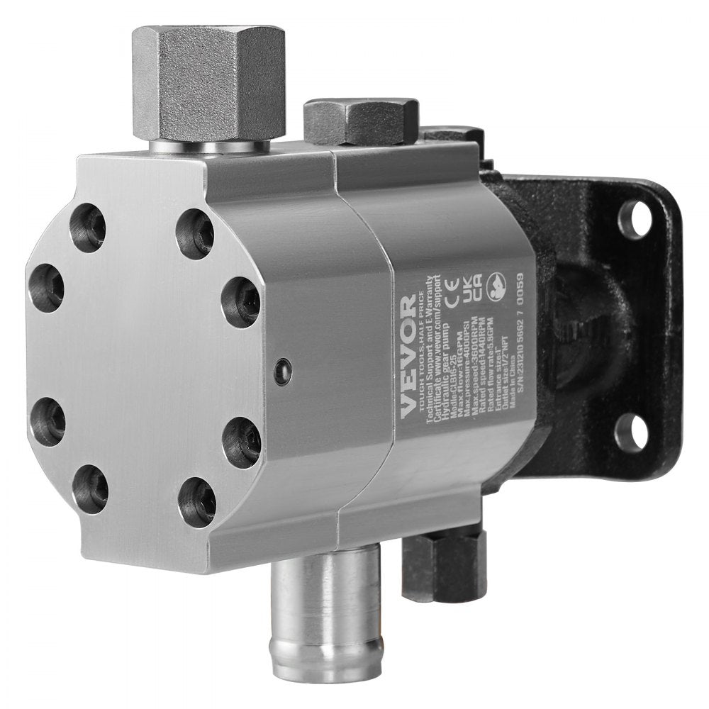 VEVOR Hydraulic Log Splitter Pump, 16GPM, 2 Stage 4000PSI Wood Log Splitter Pump, 1'' Inlet 1/2'' NPT Outlet 3600 RPM Aluminum Hydraulic Gear Pump, for Small Engine Mounting Log Splitters Snowplow