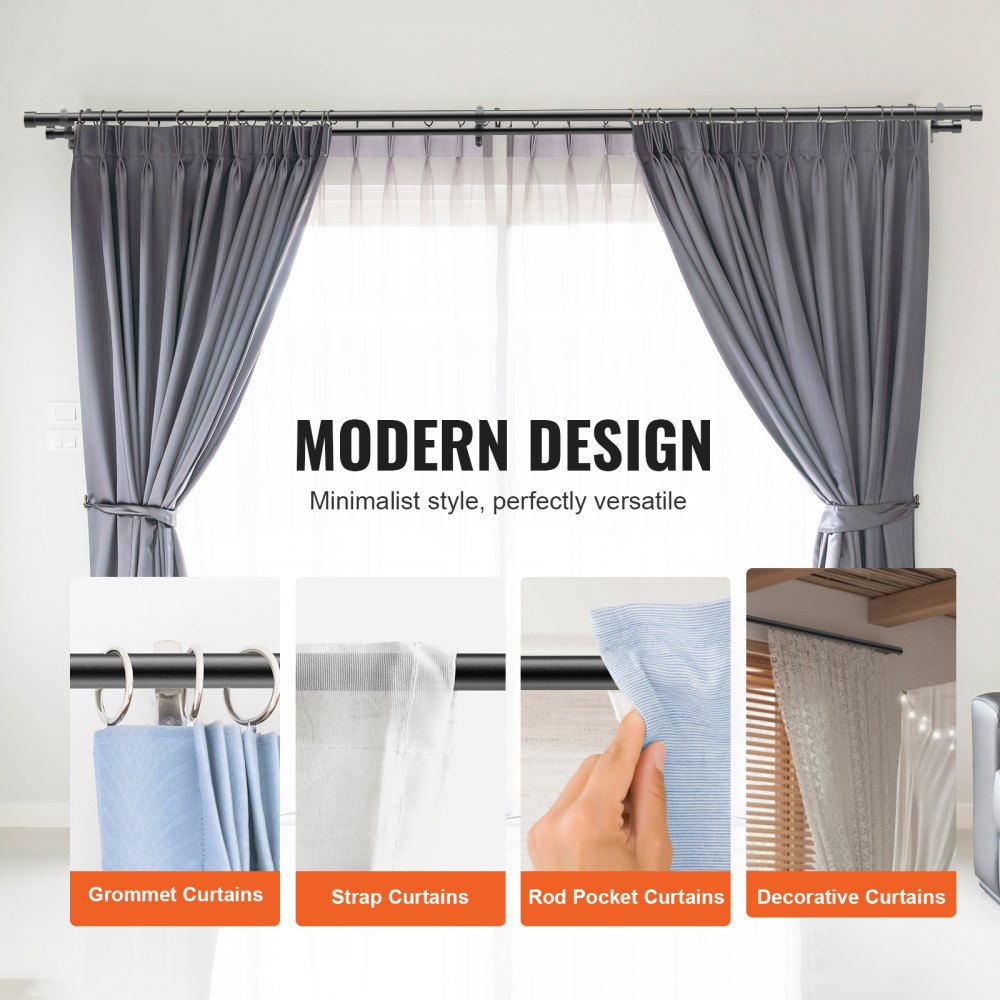 VEVOR 1 Inch Double Curtain Rods 74 to 144 Inches(6-12ft), Drapery Rods for Windows 69 to 140 Inches, Telescoping Dual Curtain Rod with Round Finials, Black