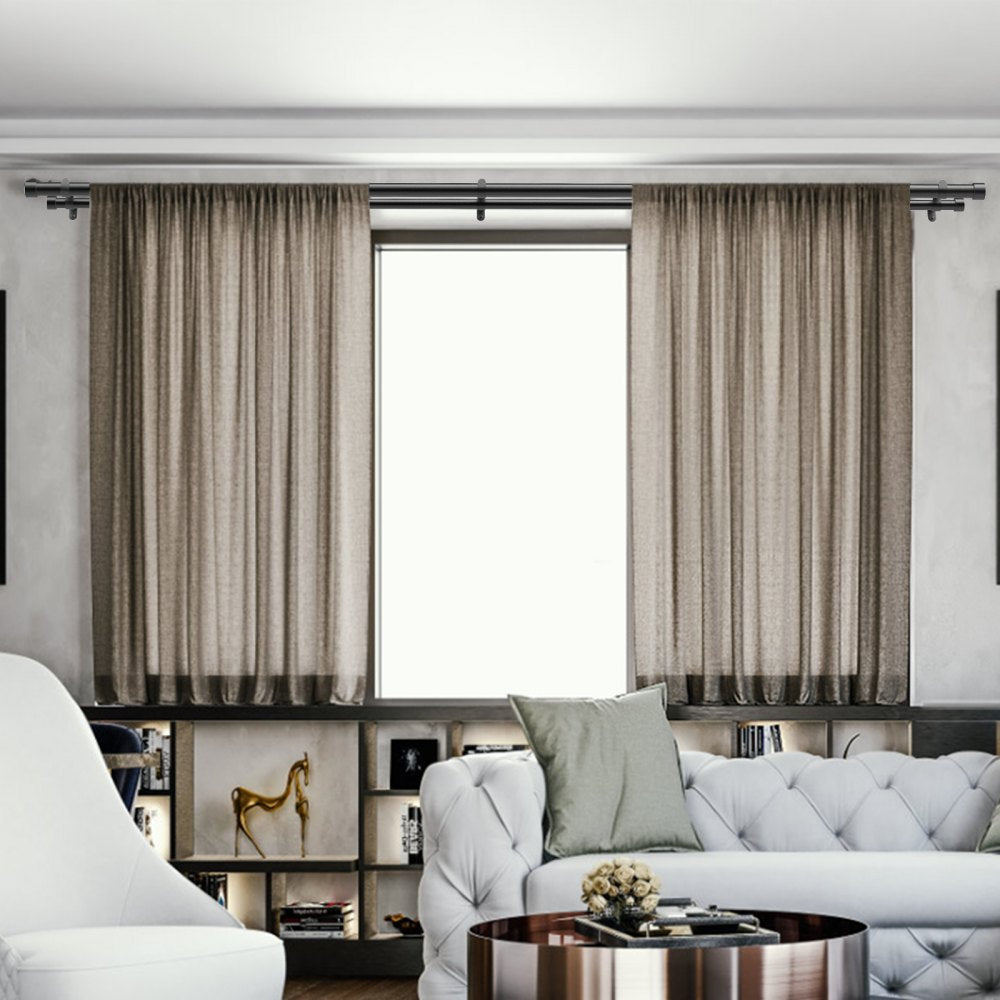 VEVOR 1 Inch Double Curtain Rods 74 to 144 Inches(6-12ft), Drapery Rods for Windows 69 to 140 Inches, Telescoping Dual Curtain Rod with Round Finials, Black