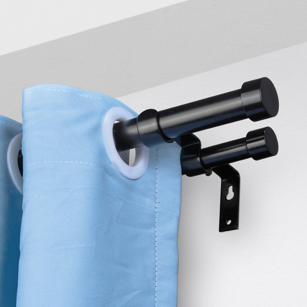 VEVOR 1 Inch Double Curtain Rods 74 to 144 Inches(6-12ft), Drapery Rods for Windows 69 to 140 Inches, Telescoping Dual Curtain Rod with Round Finials, Black