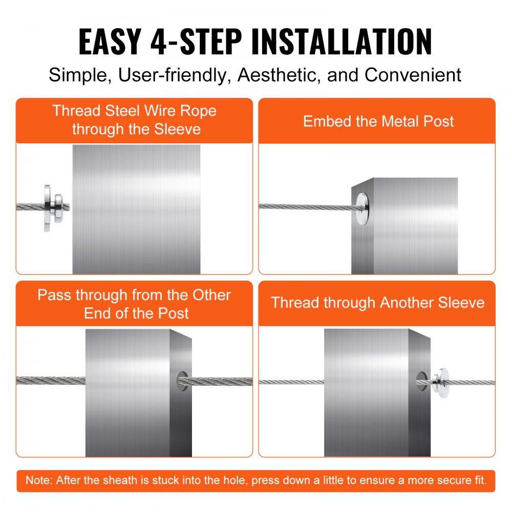 VEVOR 51Pack Cable Railing Kit 1/8" Wheel Protector Sleeves, Bundle with Black Invisible 1/8" Swage Tensioner and Terminal, Cable Railing Post Safeguard Covers for 0.41inch Horizontal Hole Post