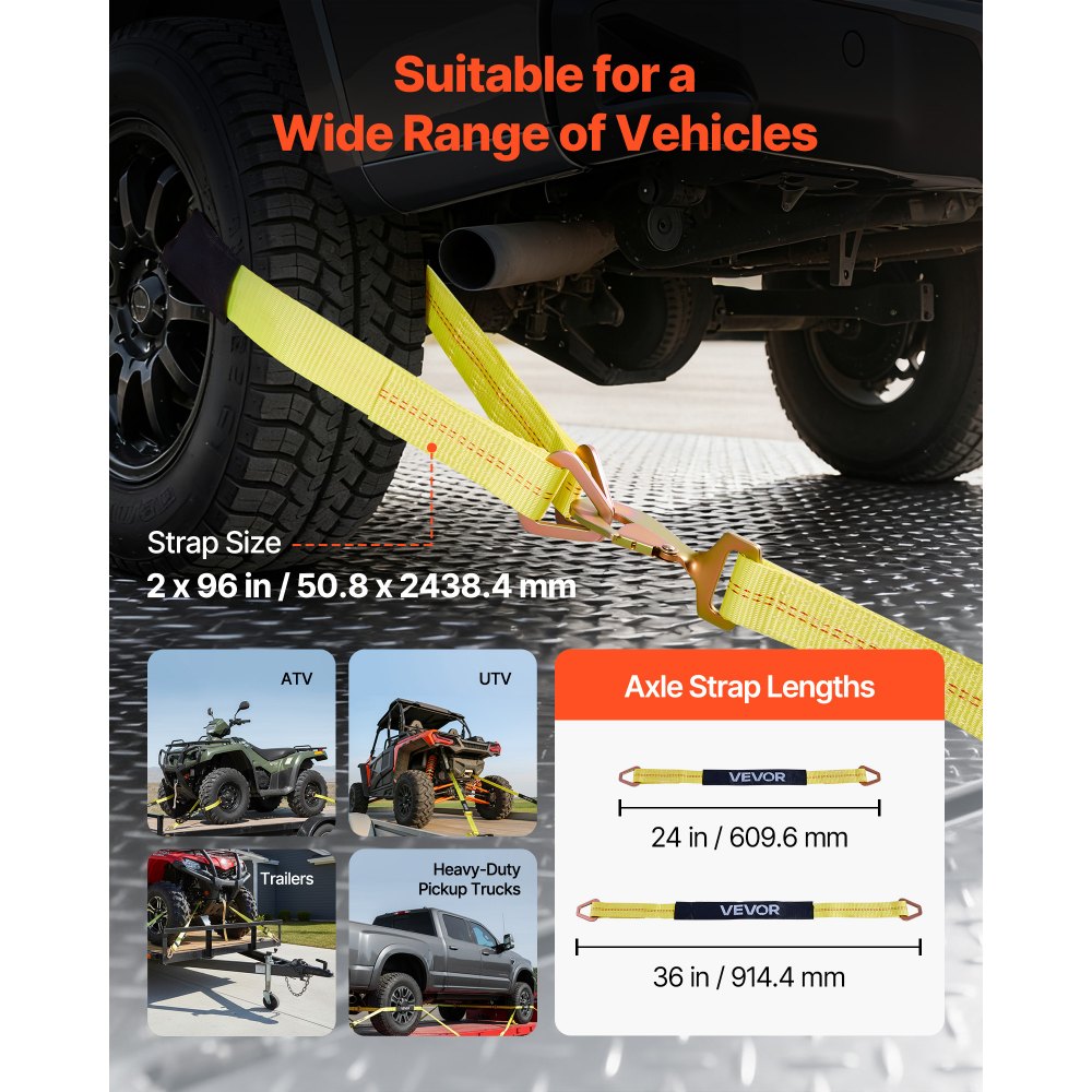 VEVOR Wheel Chock Tie-Down Kit, Axle Type Trailer Tie Down Strap, Car Tie Down Kit with Break Strength 10009 lbs, Working Load 3333 lbs, Trailer Ratchet Strap for ATV, UTV, & Heavy-Duty Pickup Trucks