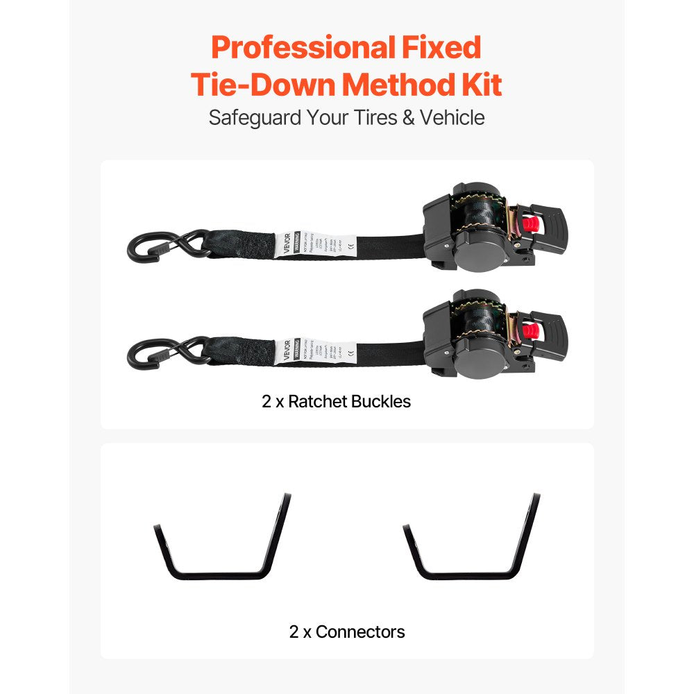 VEVOR Wheel Chock Tie-Down Kit, Fixed Trailer Tie Down Strap, Car Tie Down Kit with S-Hook, Break Strength 1649 lbs & Working Load 550 lbs Motorcycle Tie-Down System for Trailers, Boats, Snowmobiles