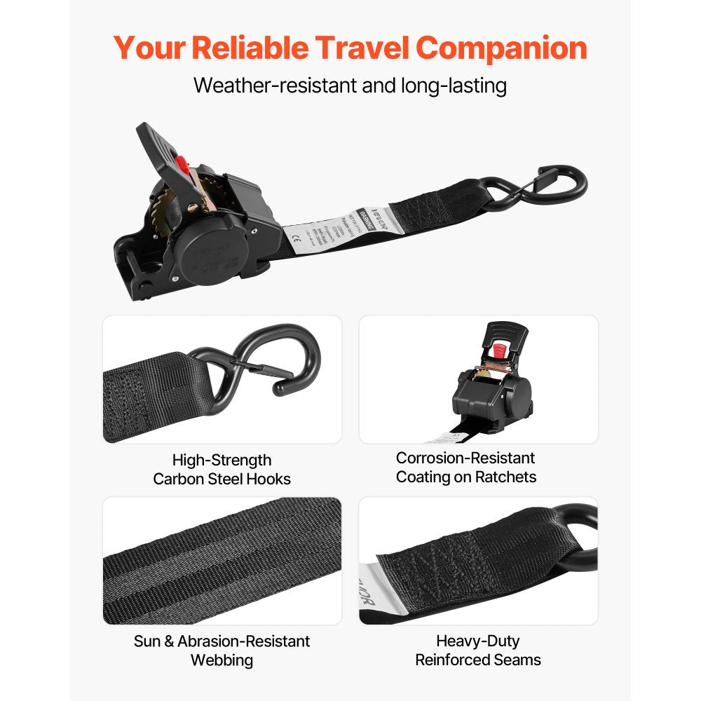 VEVOR Wheel Chock Tie-Down Kit, Fixed Trailer Tie Down Strap, Car Tie Down Kit with S-Hook, Break Strength 1649 lbs & Working Load 550 lbs Motorcycle Tie-Down System for Trailers, Boats, Snowmobiles