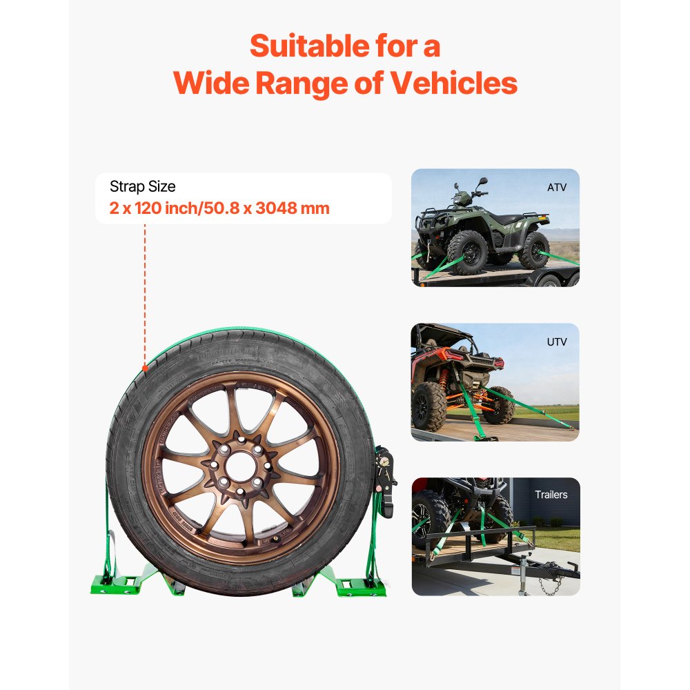 VEVOR Wheel Chock Tie-Down Kit, Chock-Style Trailer Tie Down Strap, Car Tie Down Kit with Buckle, Break Strength 4380 lbs & Working Load 1460 lbs Motorcycle Tie-Down System E-Hooks for ATVs, UTVs