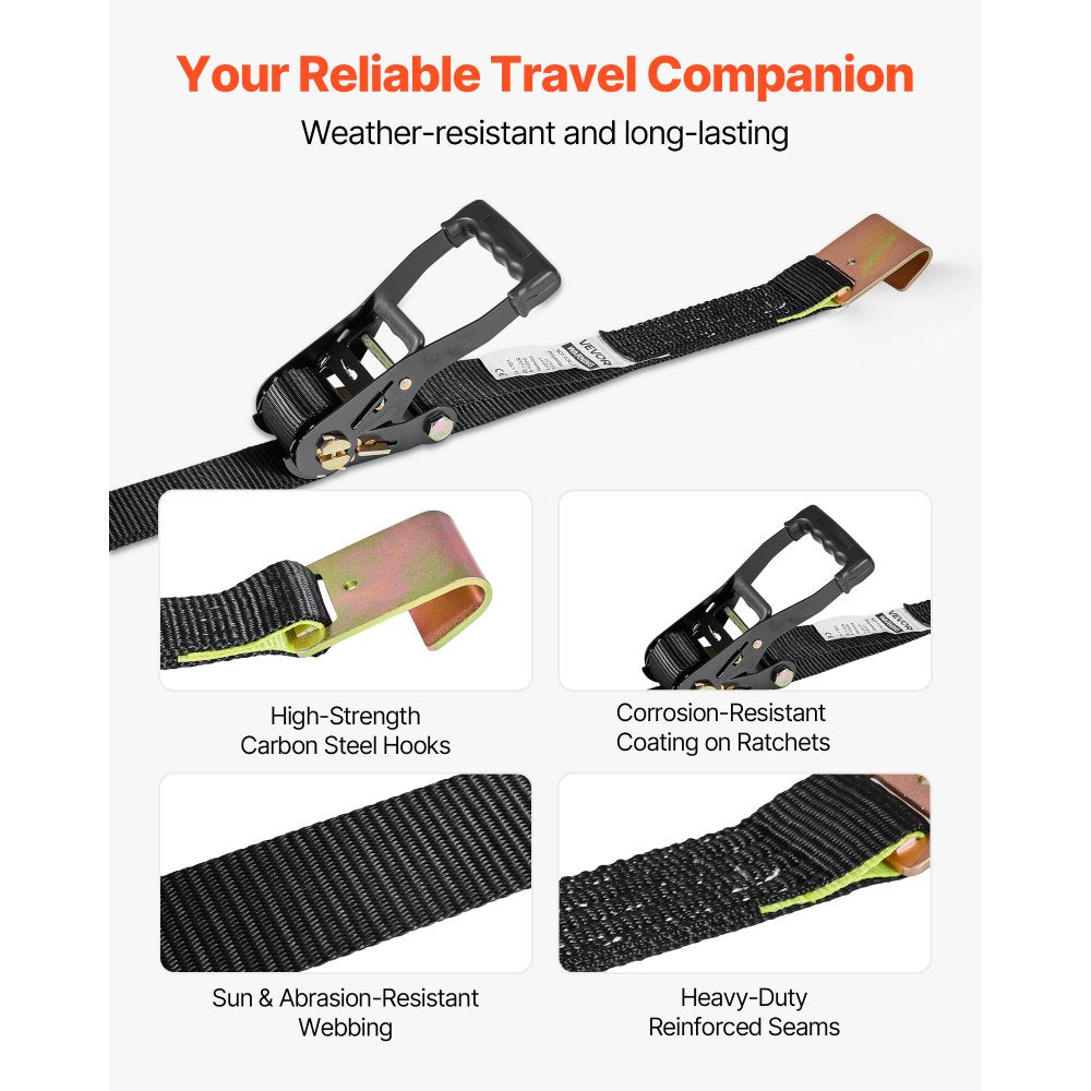 VEVOR Wheel Chock Tie-Down Kit, Tire-Style Trailer Tie Down Strap, Car Tie Down Kit with Flat Hook, Break Strength 10009 lbs & Working Load 3333 lbs Motorcycle Tie-Down System for ATVs, SUVs, Trailers