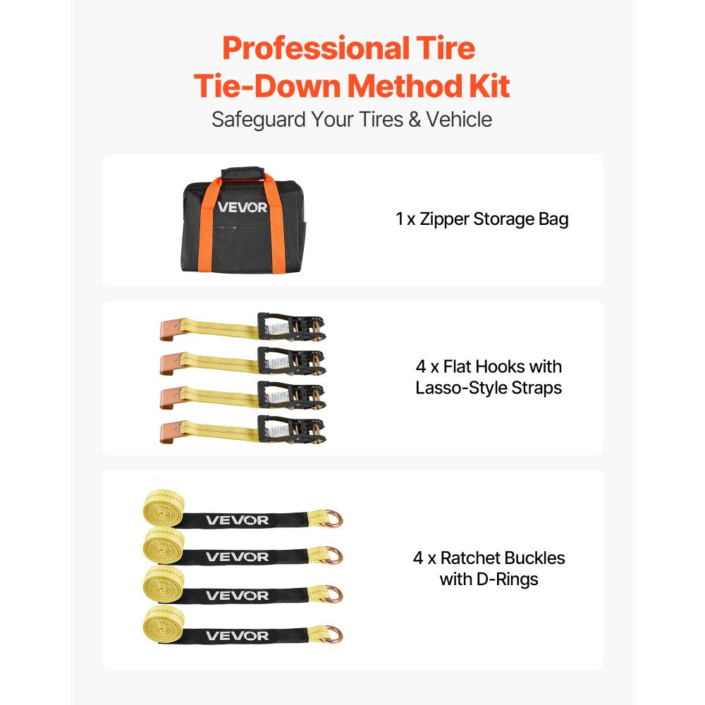 VEVOR Wheel Chock Tie-Down Kit, Tire-Style Motorcycle Tie-Down System, Car Tie Down Kit with Flat Hook, Break Strength 10009 lbs & Working Load 3333 lbs Trailer Tie Down Strap for ATVs, SUVs, Trailers