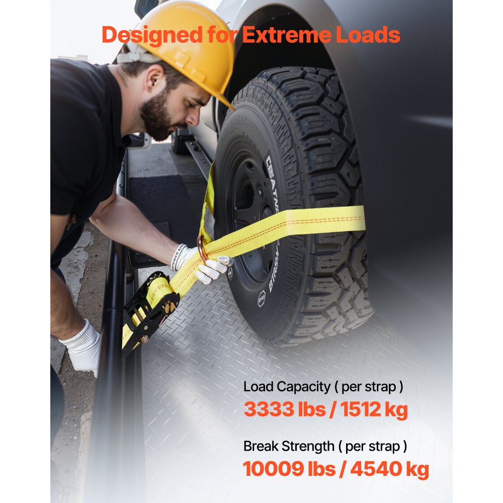 VEVOR Wheel Chock Tie-Down Kit, Tire-Style Motorcycle Tie-Down System, Car Tie Down Kit with Flat Hook, Break Strength 10009 lbs & Working Load 3333 lbs Trailer Tie Down Strap for ATVs, SUVs, Trailers