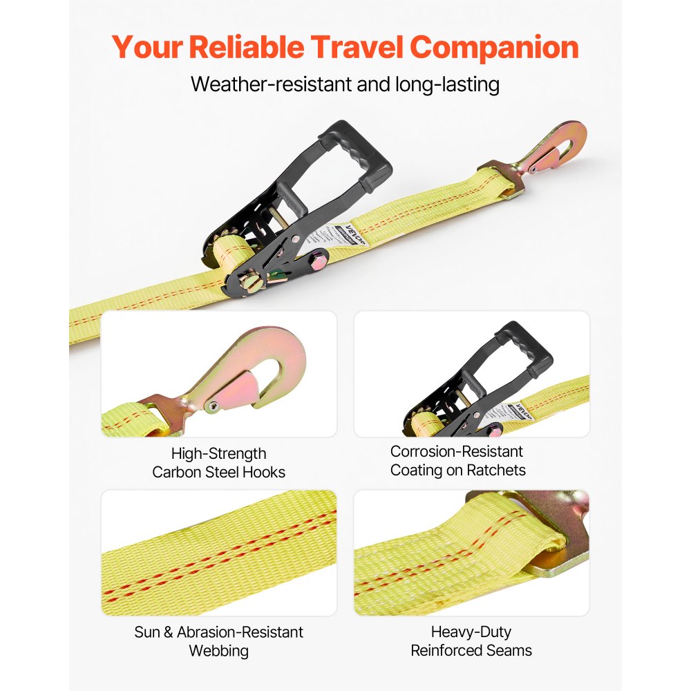 VEVOR Wheel Chock Tie-Down Kit, Tire-Style Trailer Tie Down Strap, Car Tie Down Kit with Spring Hook, Break Strength 10009 lbs & Working Load 3333 lbs Motorcycle Tie-Down System for ATV, SUV, Trailer