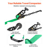 VEVOR Wheel Chock Tie-Down Kit, Tire-Style Tow Dolly Strap, Car Tie Down Kit with Heavy-Duty Hook, Break Strength 10009 lbs & Working Load 3333 lbs Motorcycle Tie-Down System with O-Ring for ATV, SUV