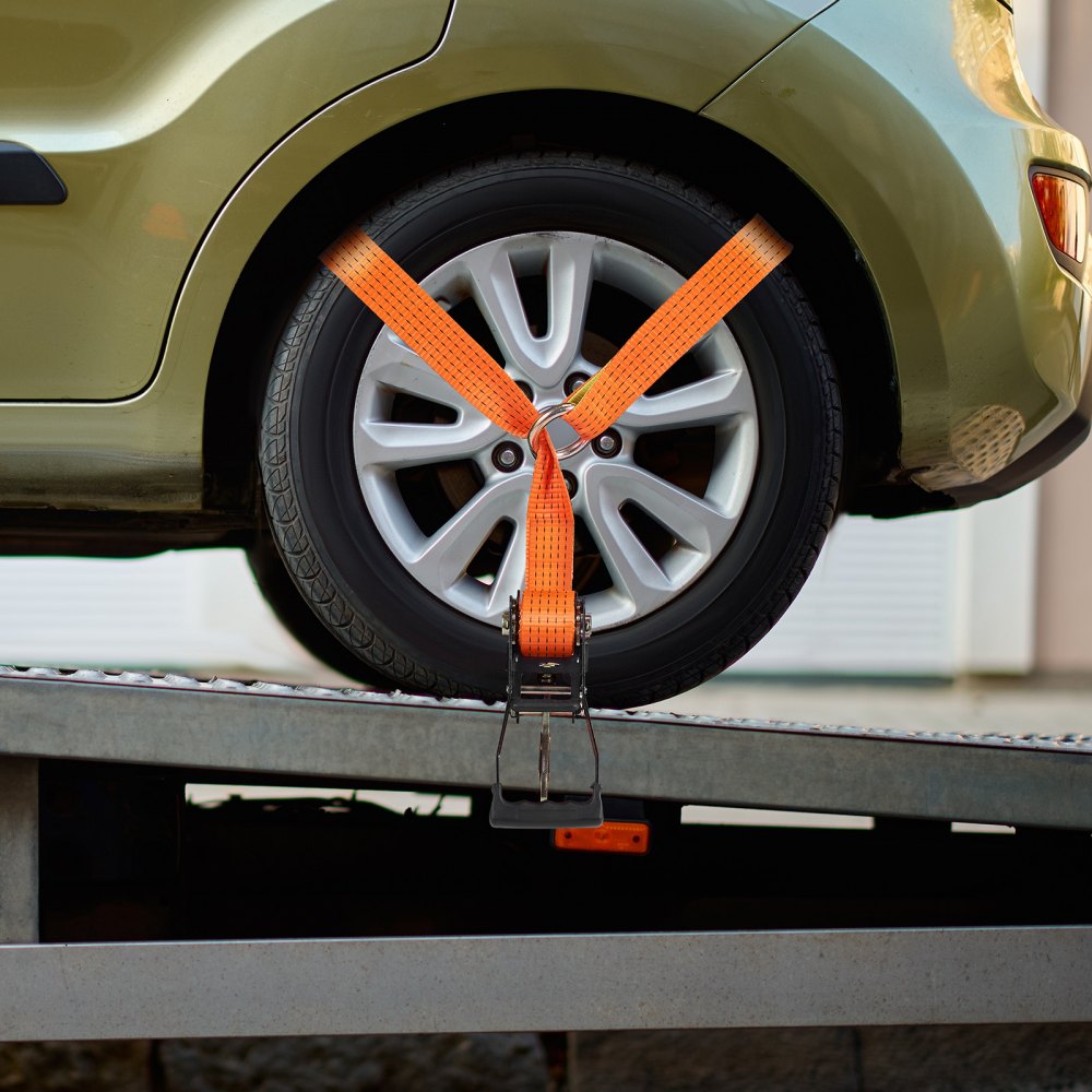 VEVOR Ratchet Tie Down Straps Kit, Lasso Style 2" x 120" Tire Straps, 5512 LBS Working Load, 11023 LBS Breaking Strength, Car Tie Down Straps with Snap Hooks for Passenger Car, Truck, Trailer, 4-Pack