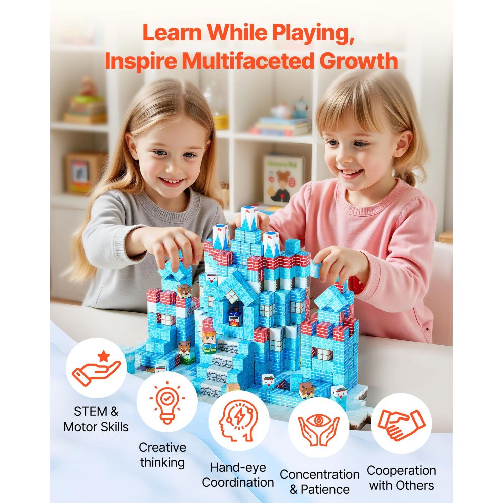VEVOR Magnetic Blocks, 150 PCS Glacier Castle Set, Magnetic Building Cubes for Kids, STEM Montessori Sensory Toys for Christmas Birthday Gift, Construction Stacking Toy for 3+ Years Old Boys & Girls